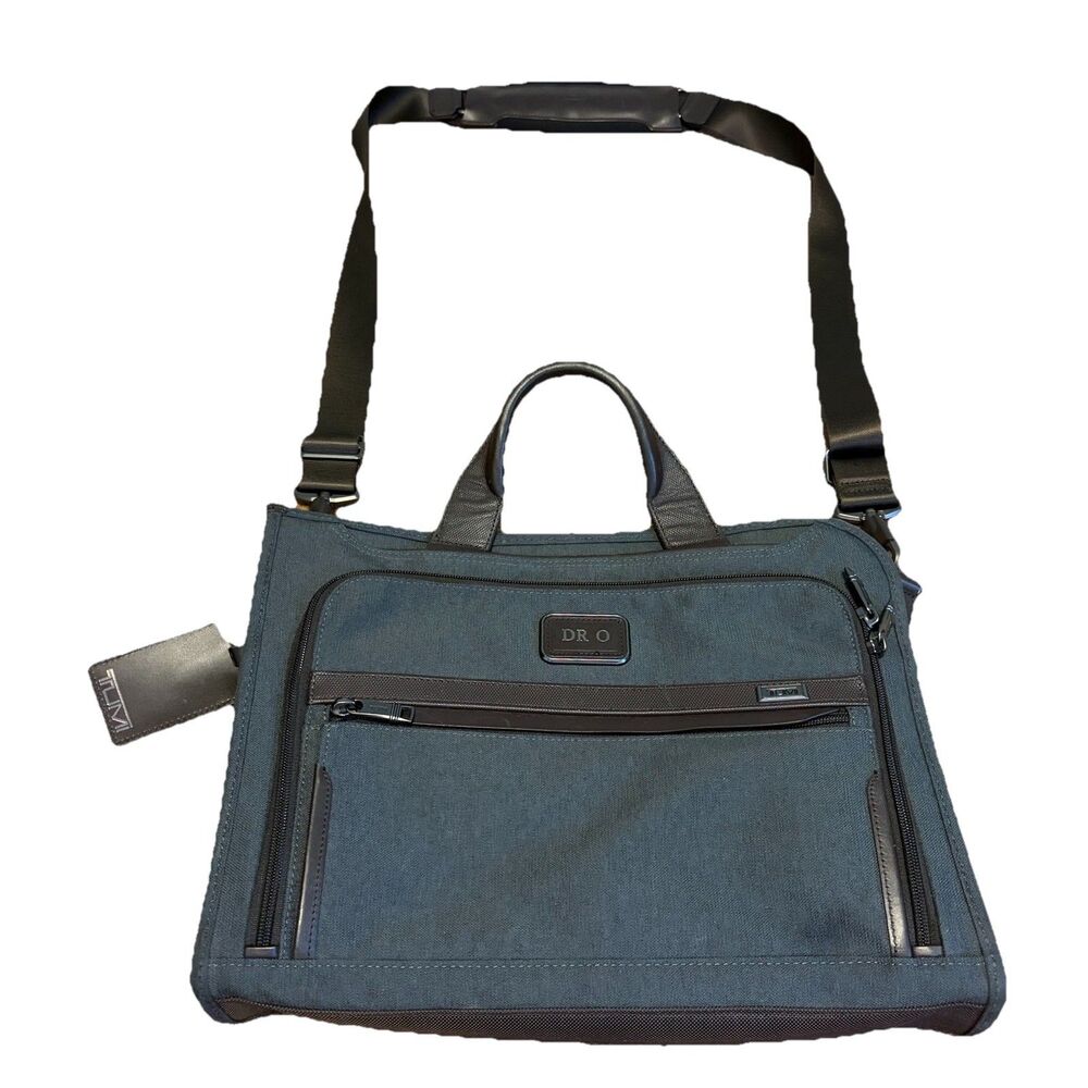 TUMI Alpha 3 Slim Deluxe Portfolio - Gray/ Blue Accents Embroidered* Doctor Bag